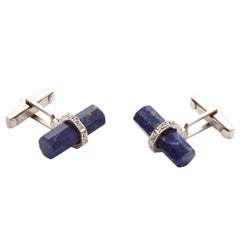 Lapis Diamond Platinum Cuff Links