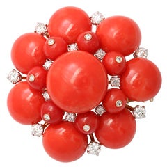 Magnificent Oxblood & Tomato Red Coral Pendant Brooch
