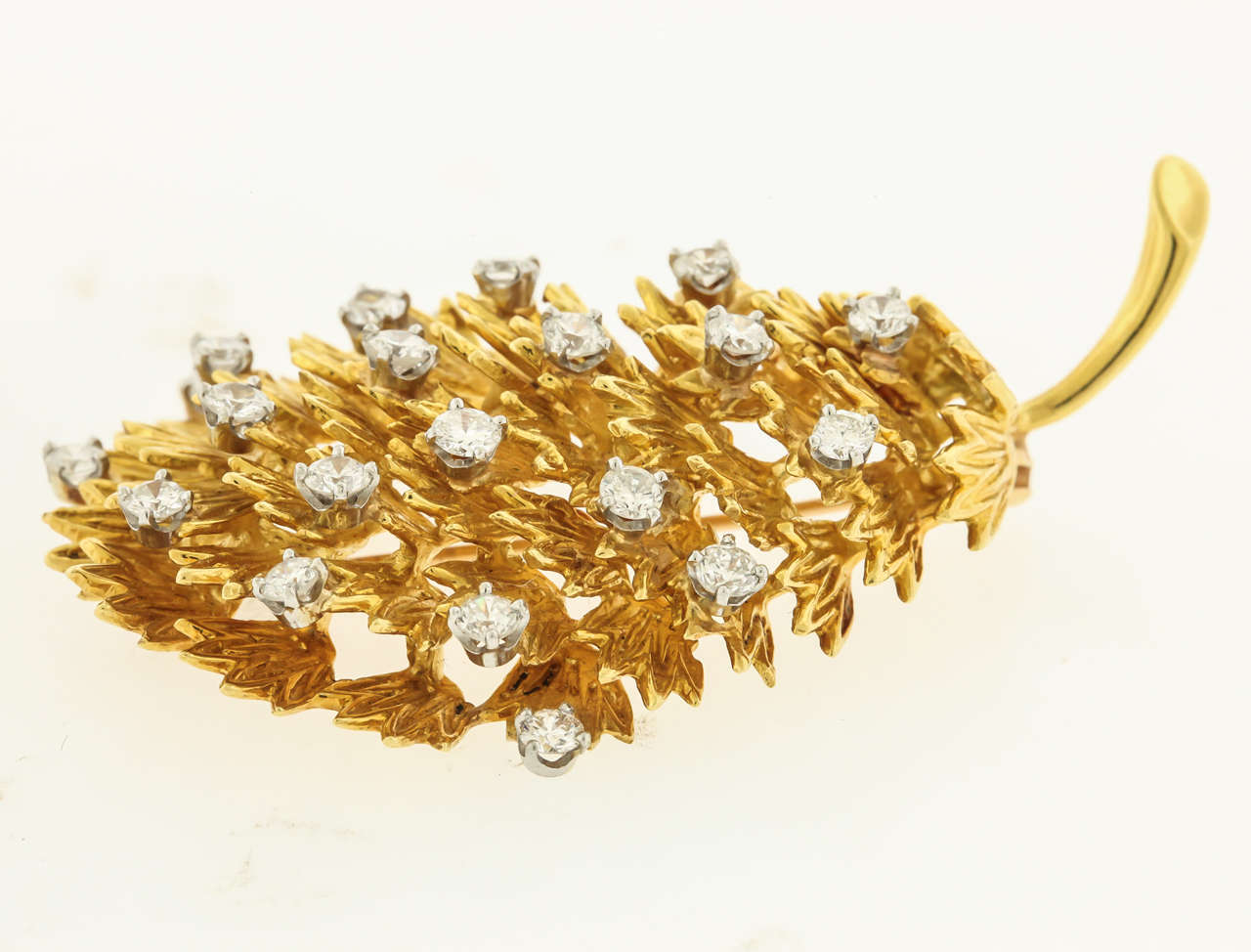Women's Diamond Gold Leaf Brooch