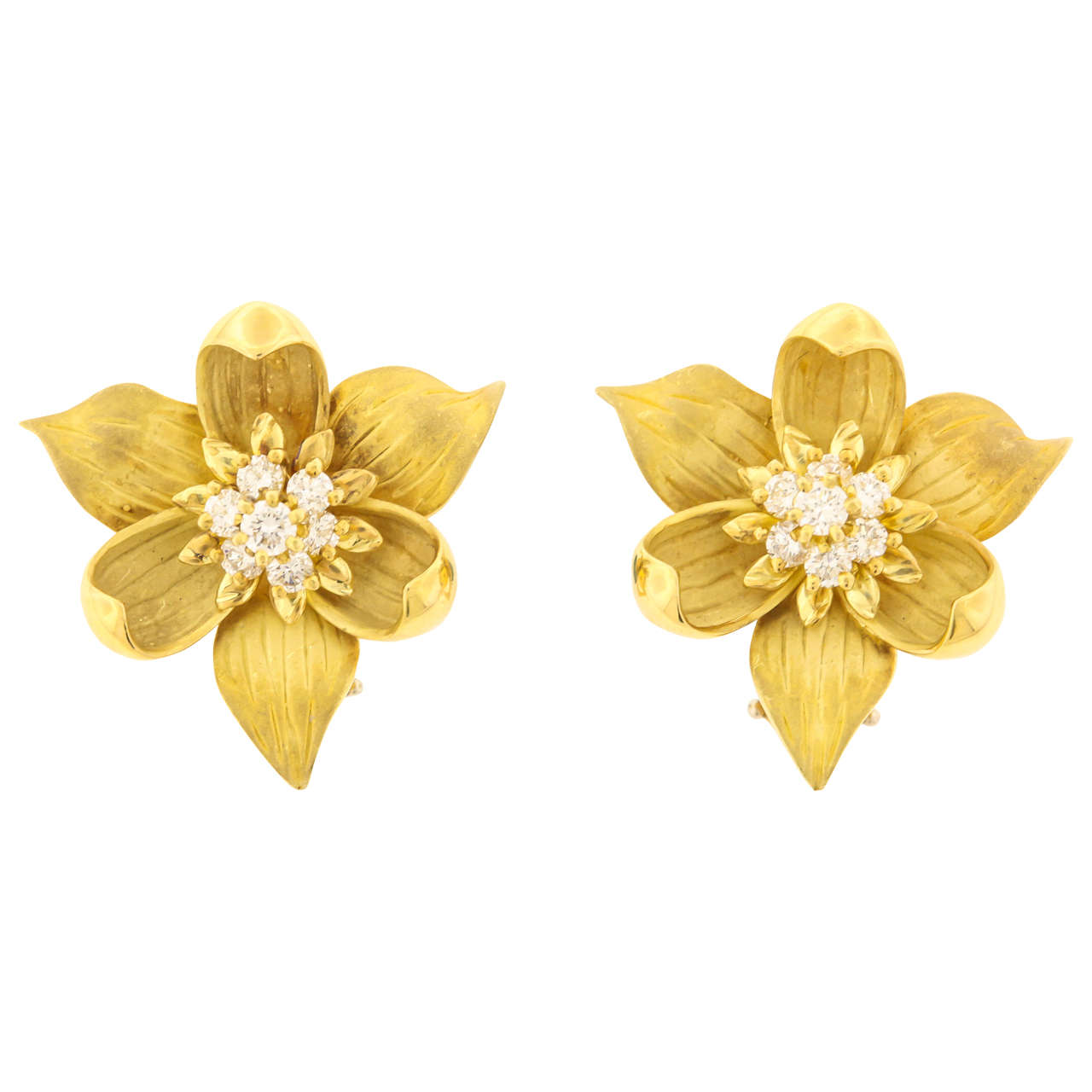 Tiffany & Co. Diamond Gold Trillium Earrings
