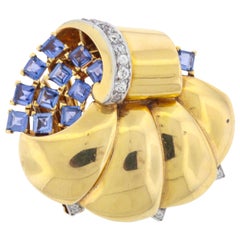 Mauboussin Retro Reflection Sapphire Diamond Gold Clip Brooch