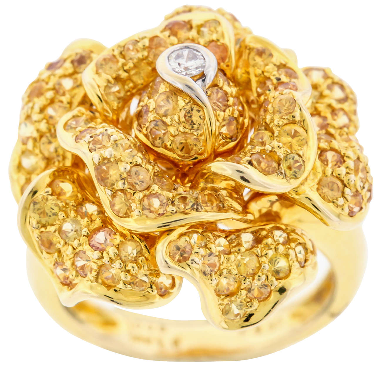 Yellow Sapphire Diamond Gold Flower Ring For Sale at 1stDibs yellow