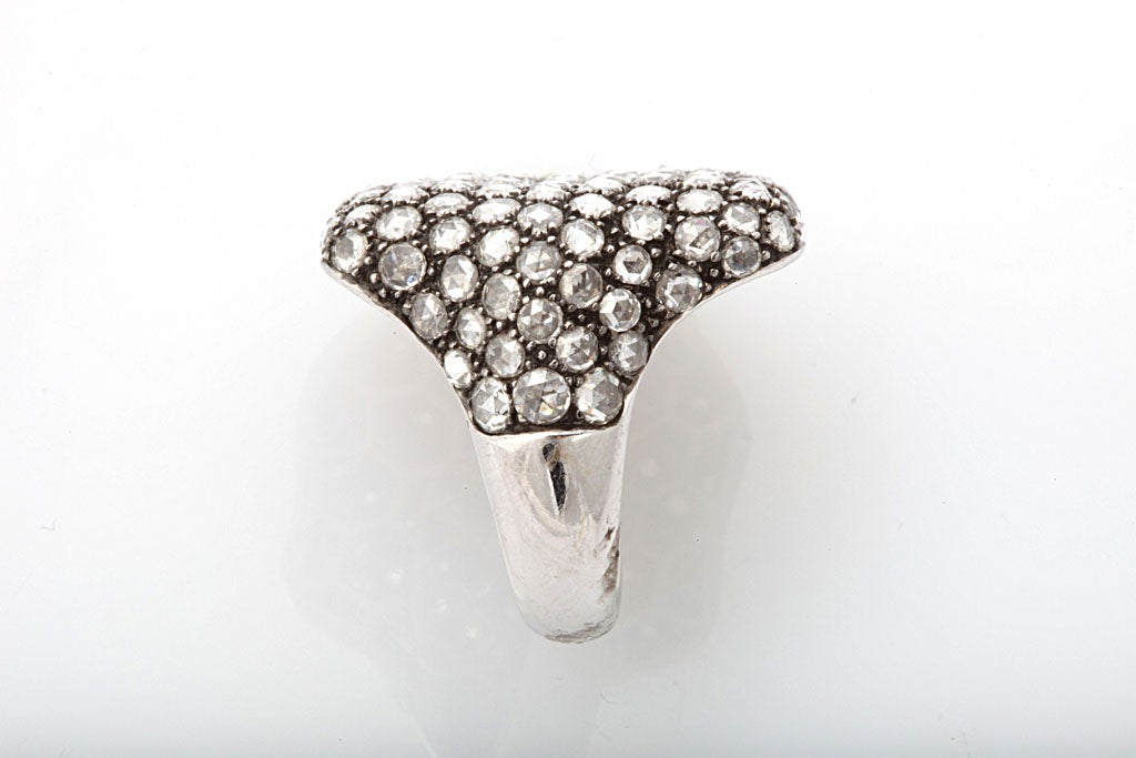 Rose Cut Diamond White Gold Shield Ring In New Condition For Sale In Fifth Avenue, NY