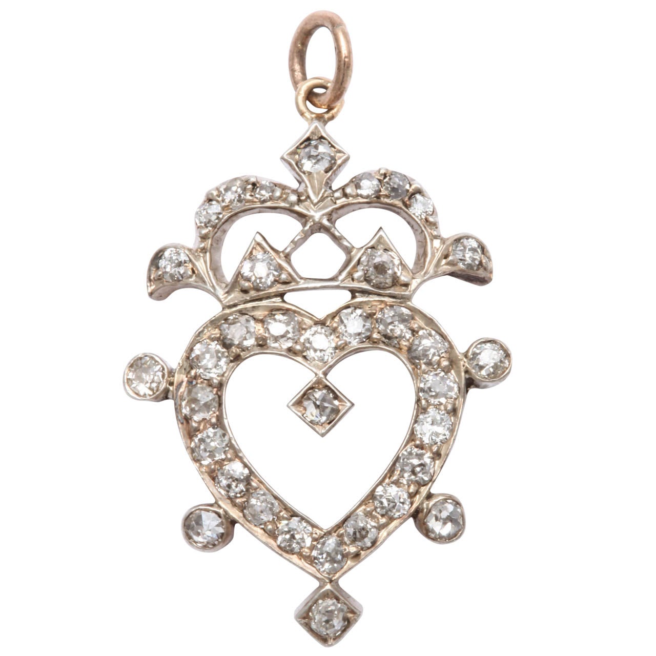 Petite Edwardian Diamond Crowned Heart Pendant