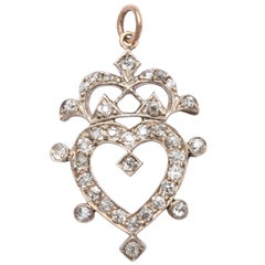 Antique Petite Edwardian Diamond Crowned Heart Pendant