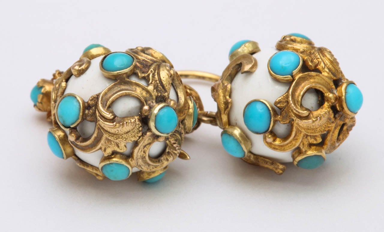 Eternal Summer: Victorian Enamel Turquoise Earrings In Excellent Condition In Stamford, CT