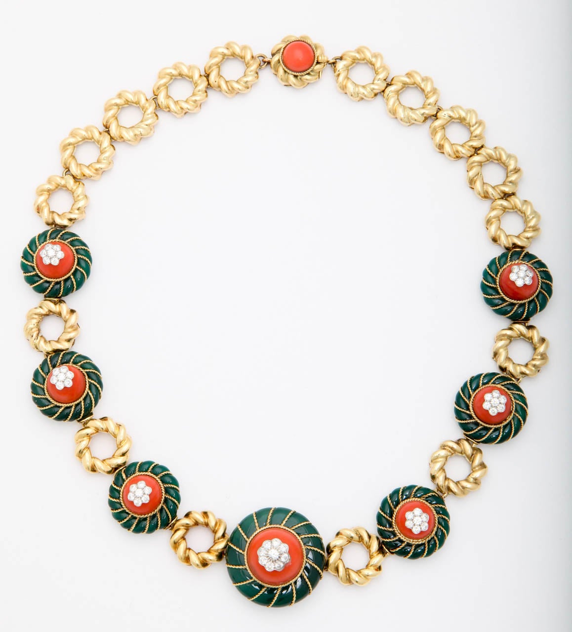 Garrard & Co. Coral Diamond Green Onyx Gold Necklace Bracelet Ring Set Suite