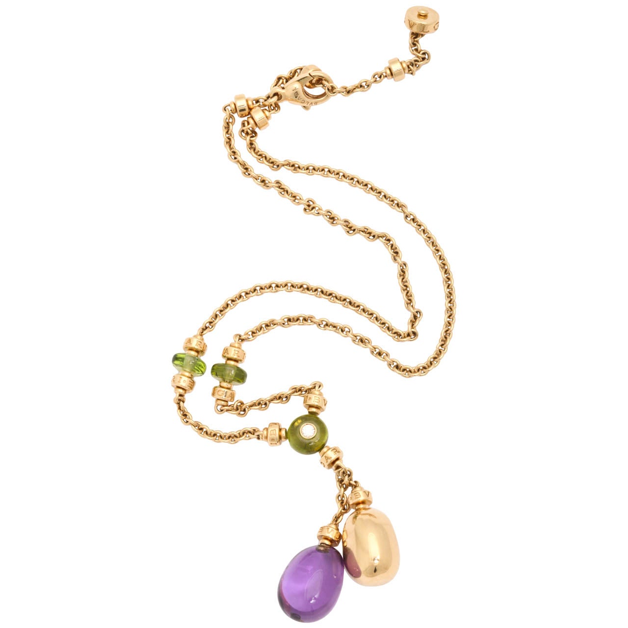 Bulgari B.ZERO1 Peridot Amethyst Diamond Gold Chain Necklace