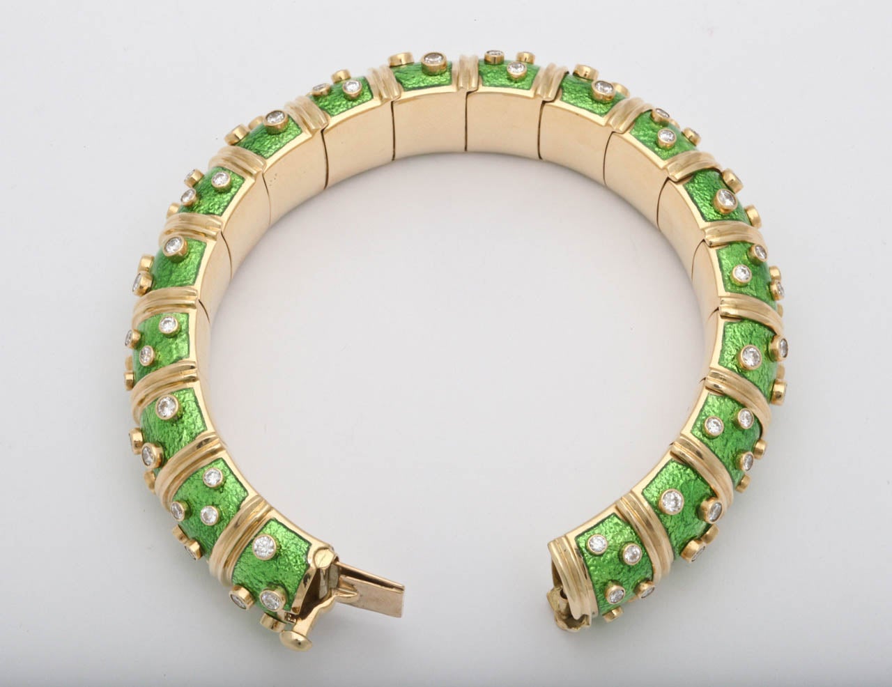 Tiffany & Co. Schlumberger Enamel Diamond Gold Bangle Bracelet For Sale 2