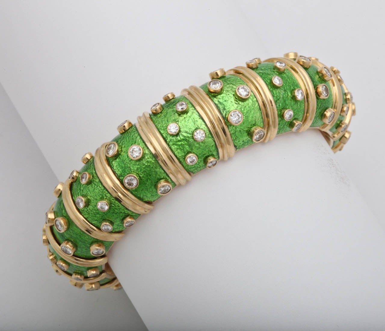 Tiffany & Co. Schlumberger Enamel Diamond Gold Bangle Bracelet For Sale 3