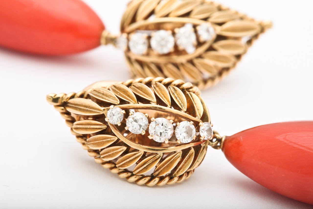 Van Cleef & Arpels Coral Diamond Gold Earrings 1