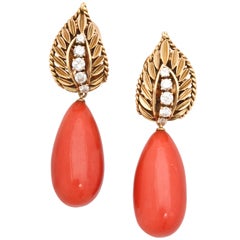 Van Cleef & Arpels Coral Diamond Gold Earrings