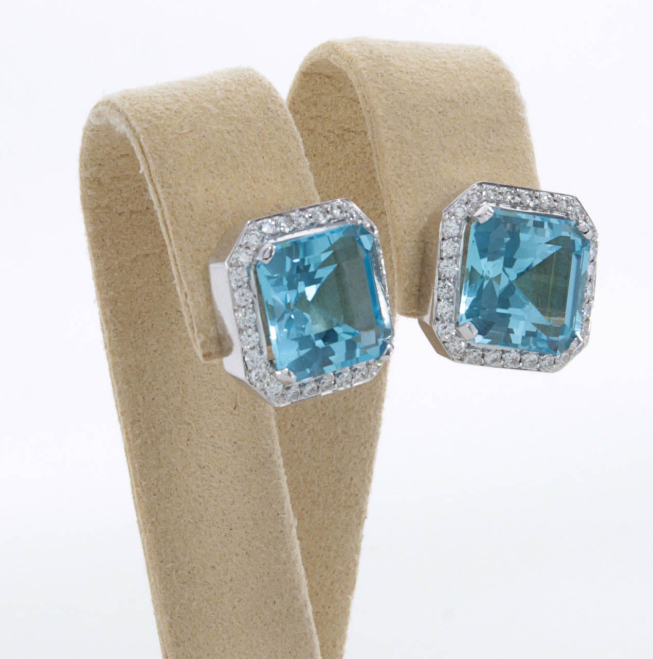 Asscher Cut Stunning Blue Topaz Squared Diamond Earrings For Sale