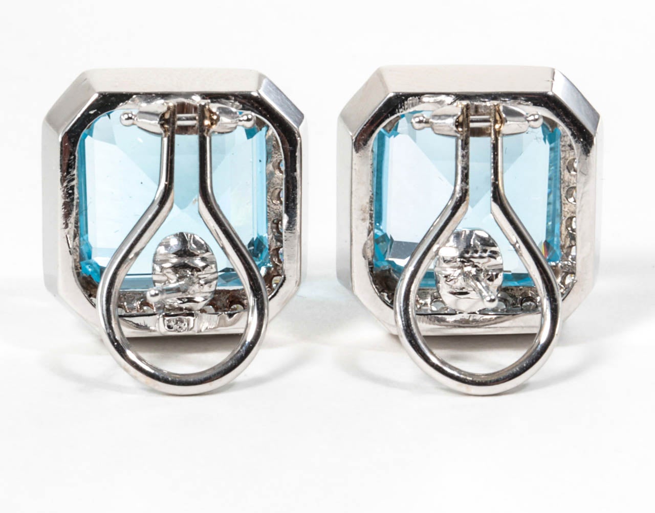 Women's Stunning Blue Topaz Squared Diamond Earrings For Sale