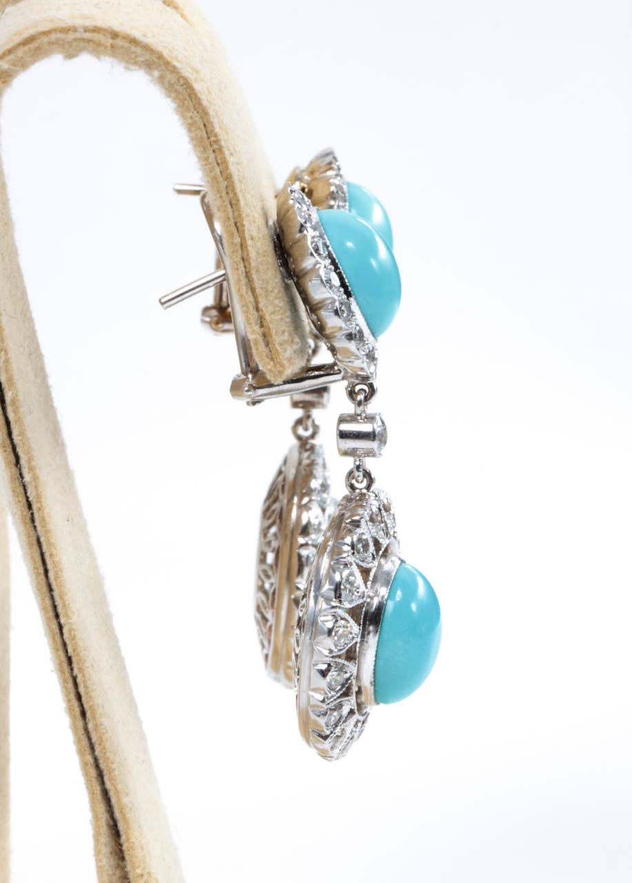Oval Cut Elegant Natural Turquoise Diamond Drop Earrings