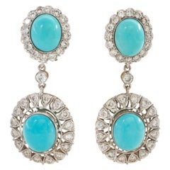 Elegant Natural Turquoise Diamond Drop Earrings