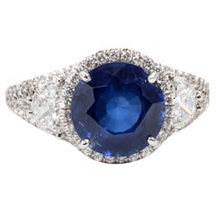 Certified Rare Natural No Heat Round Sapphire Diamond Ring 3