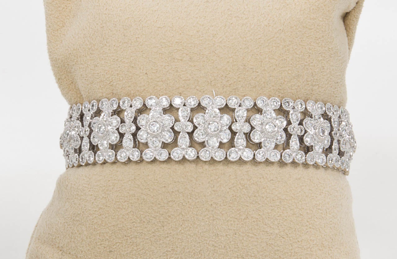 Women's Engraved Diamond Floral Bracelet