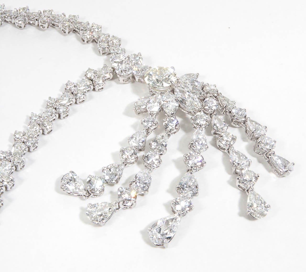 Women's Important Diamond Tassel Necklace Set in Platinum For Sale