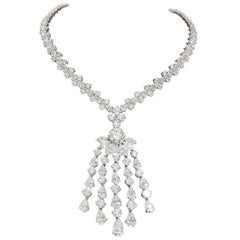 Important Diamond Tassel Necklace Set in Platinum