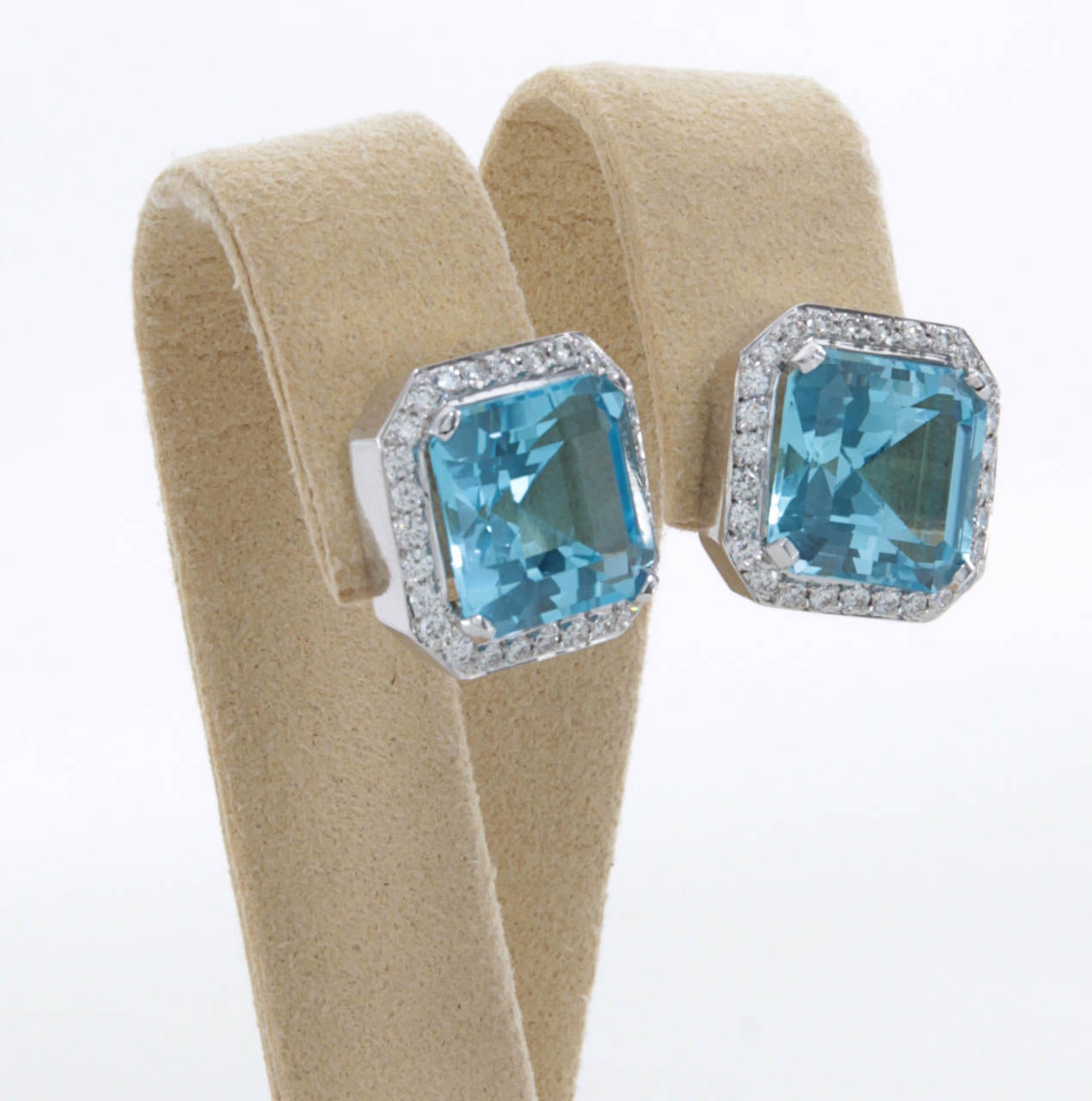 Stunning Blue Topaz Squared Diamond Earrings For Sale at 1stDibs