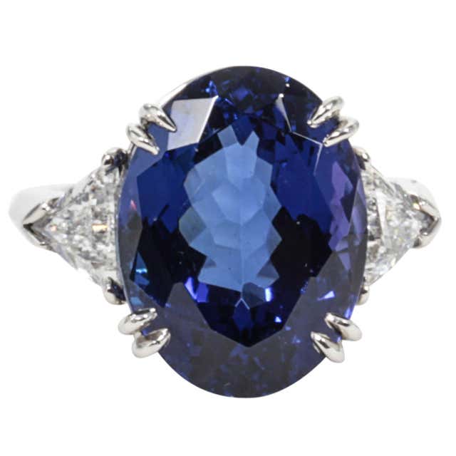 Rare Fine 13.15 carat Tanzanite Diamond Platinum Ring For Sale at 1stDibs