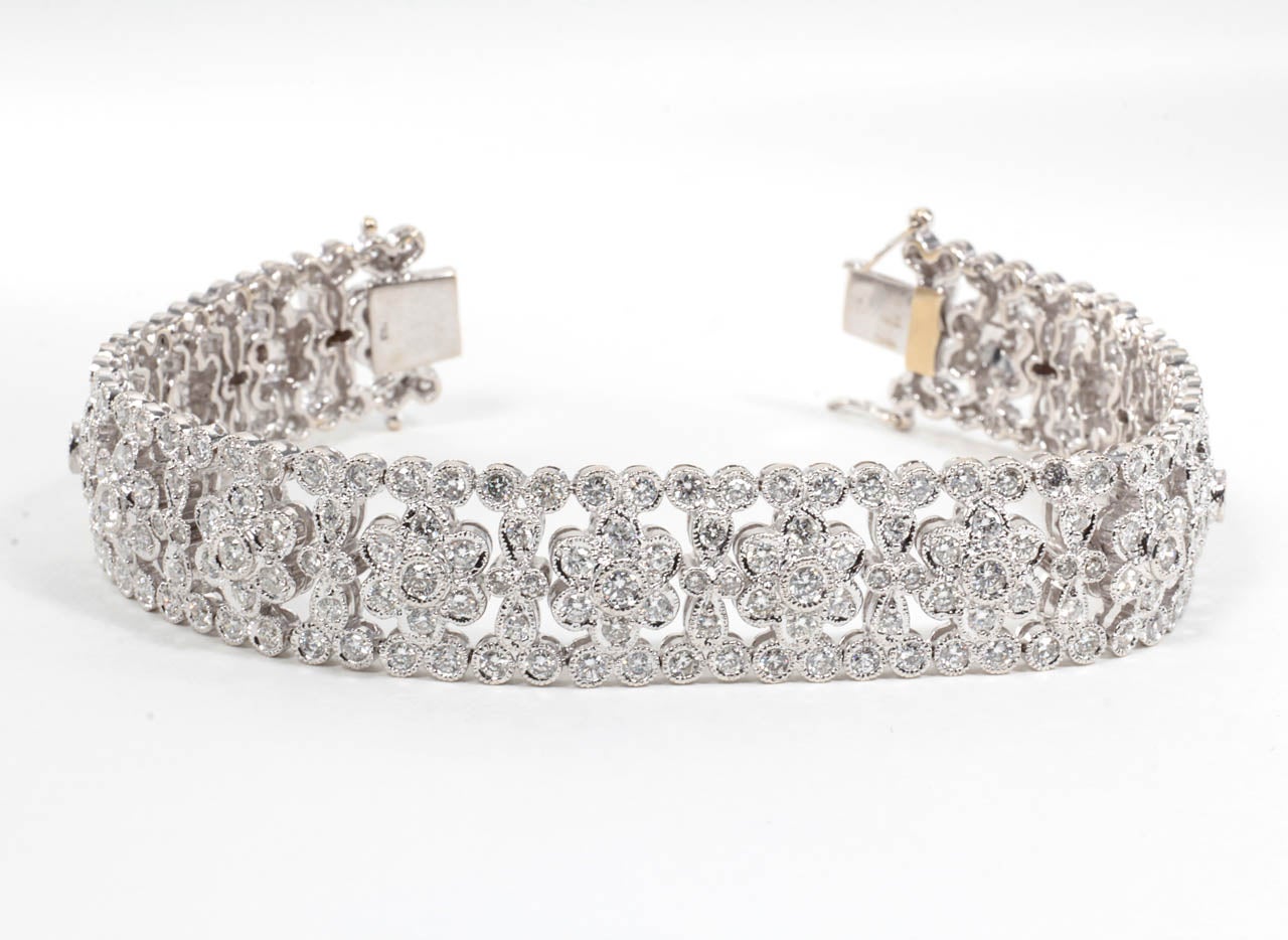 Engraved Diamond Floral Bracelet at 1stDibs