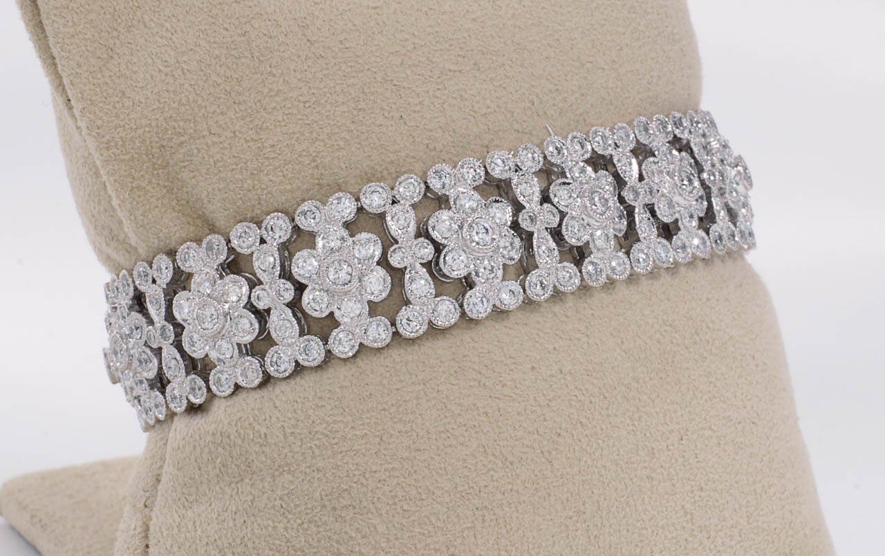 Engraved Diamond Floral Bracelet at 1stDibs