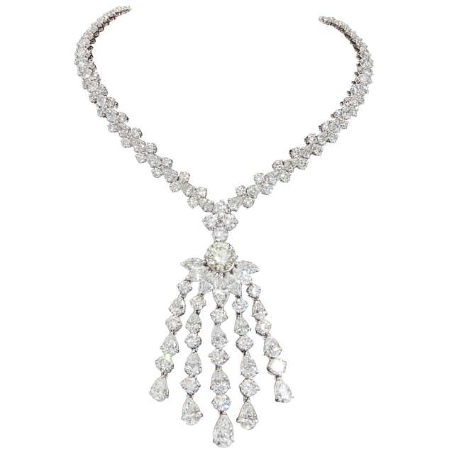 Important Diamond Tassel Necklace Set in Platinum For Sale at 1stDibs ...