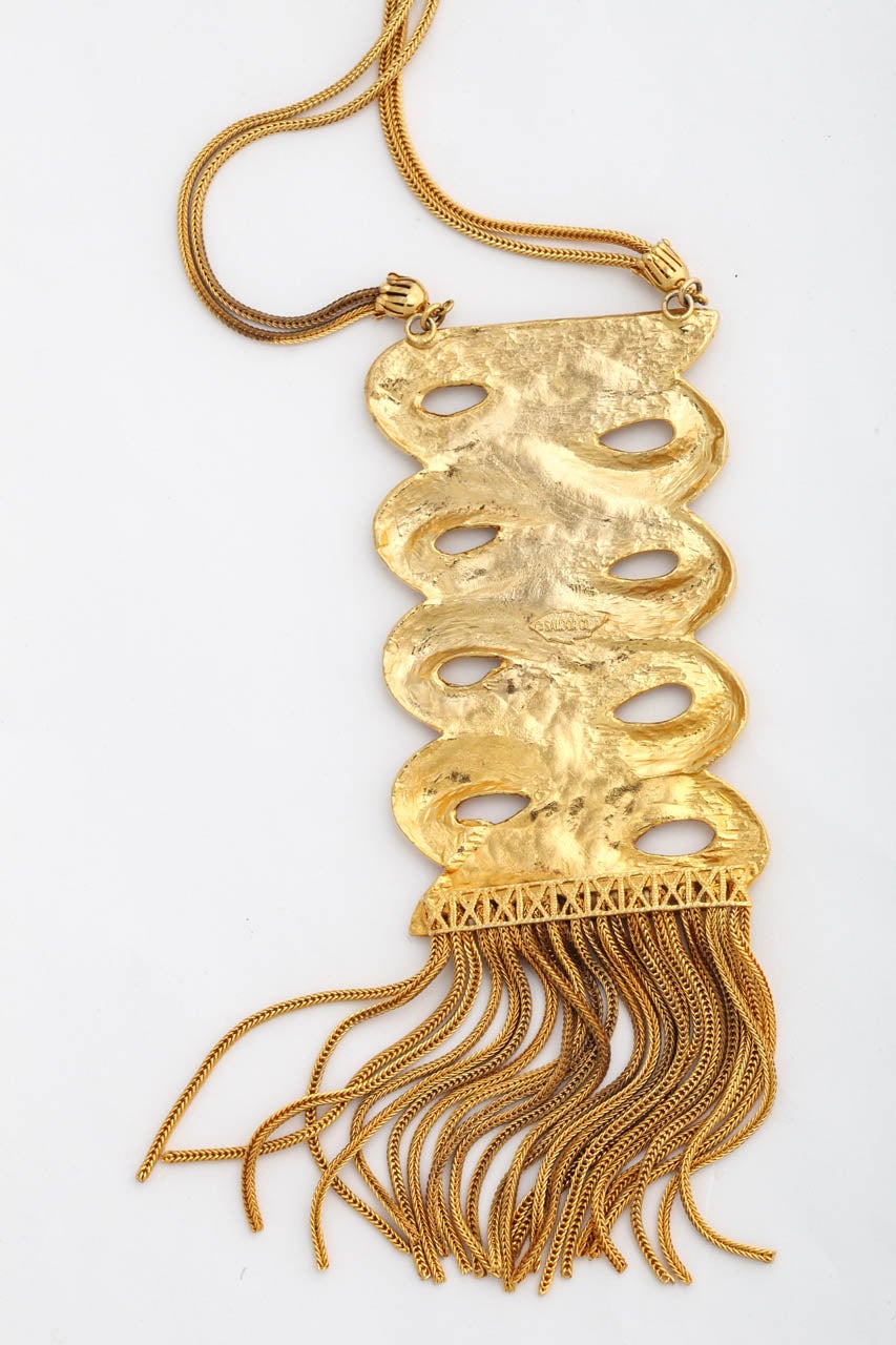 Signed Sandor Scroll Goldtone Necklace, Costume Necklace For Sale 2
