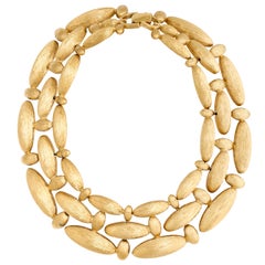 Retro Givenchy Brushed Gilt Triple Link Necklace, Costume Jewelry