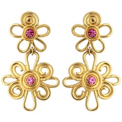 Retro Double Daisy Gold Tone Earrings, Costume Jewelry