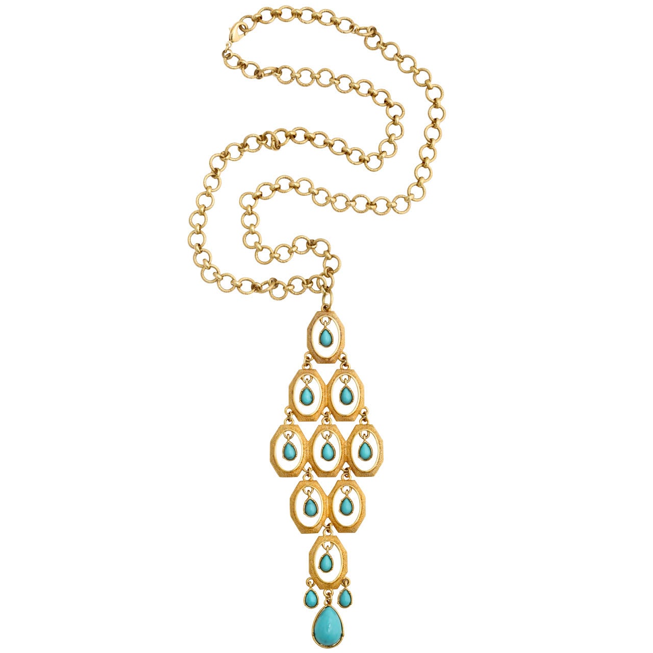 "Turquoise" and "Gold" Tear Drop Pendant Necklace, Costume Jewelry
