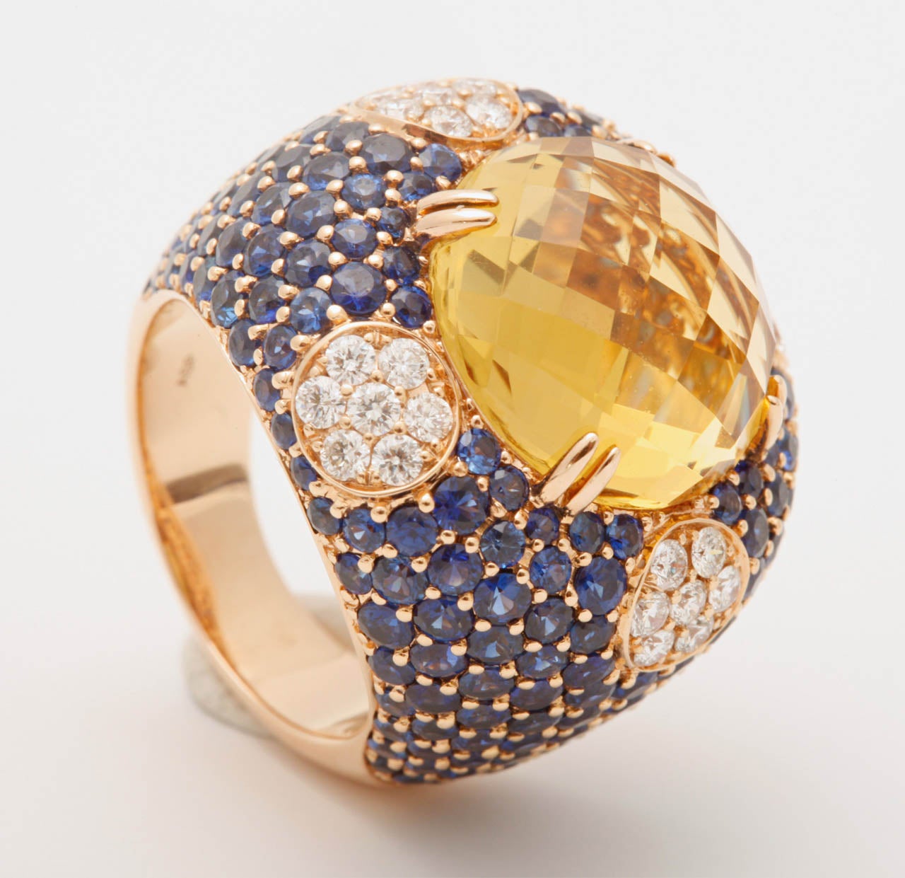 A Citrine Sapphire Diamond Rose Gold Dress Ring by Arthur Scholl In Excellent Condition For Sale In Amsterdam, NL