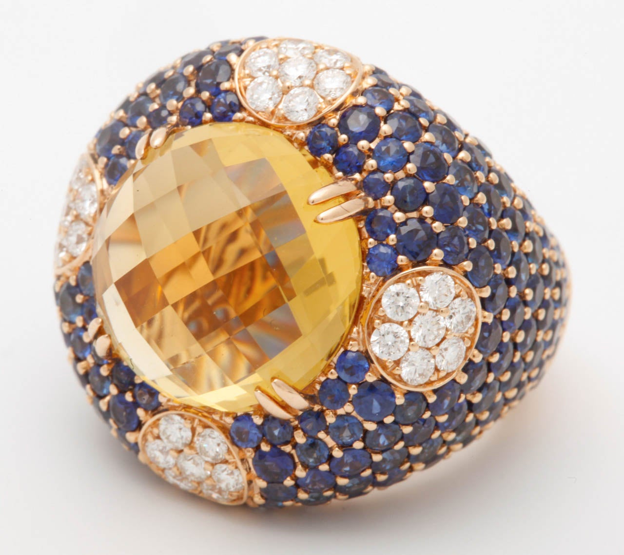 Women's A Citrine Sapphire Diamond Rose Gold Dress Ring by Arthur Scholl For Sale