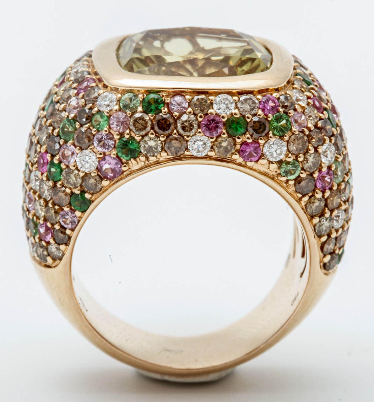 A Lemon Quartz Tsavorite Garnet Pink Sapphire Diamond Rose Gold Dress Ring by Arthur Scholl For Sale 2