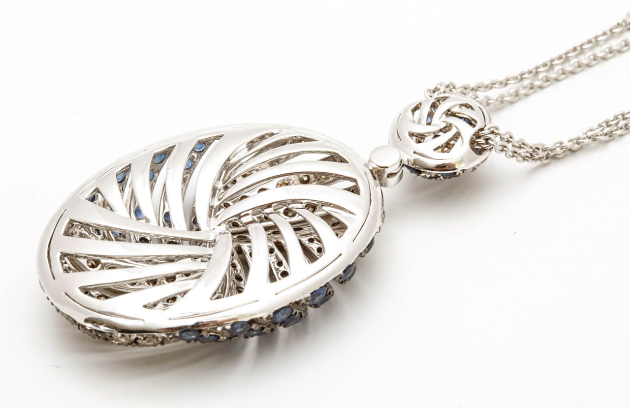 A Sapphire Diamond White Gold Pendant by Arthur Scholl For Sale 3