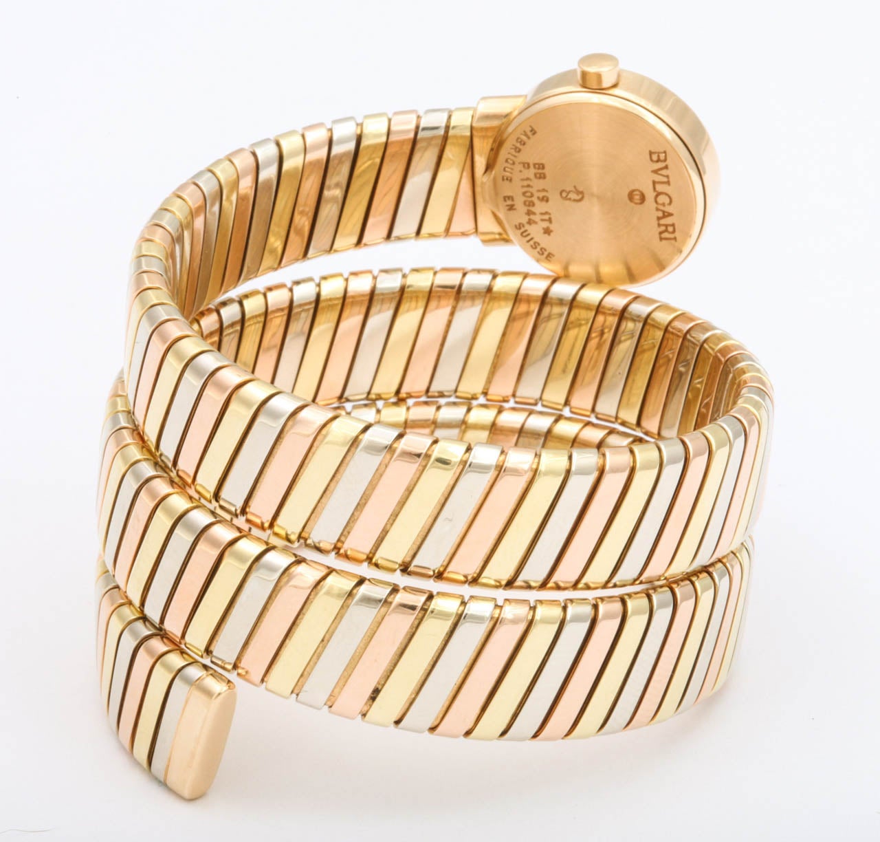 Women's Bulgari Lady's Three-Color Gold Tubogas Serpenti Bracelet Watch For Sale