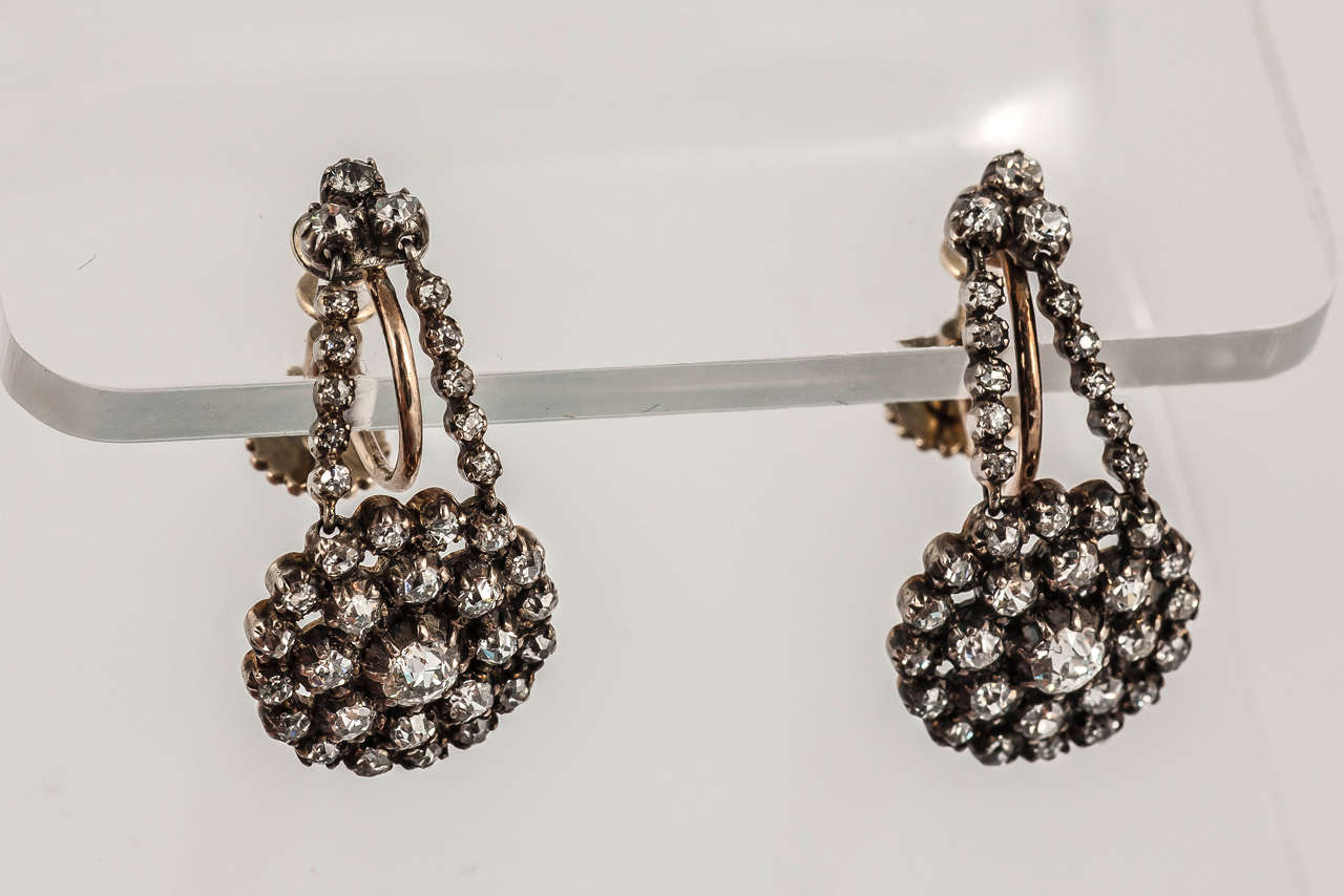 Women's Edwardian Diamond Platinum Drop Earrings For Sale