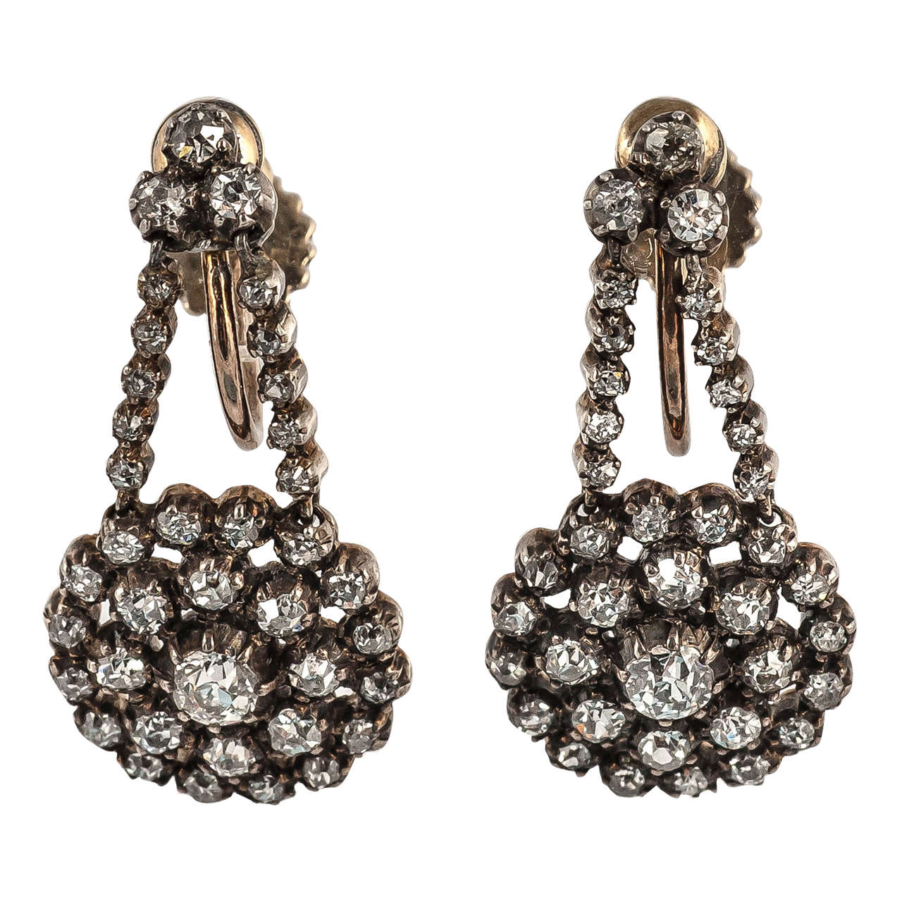 Edwardian Diamond Platinum Drop Earrings For Sale