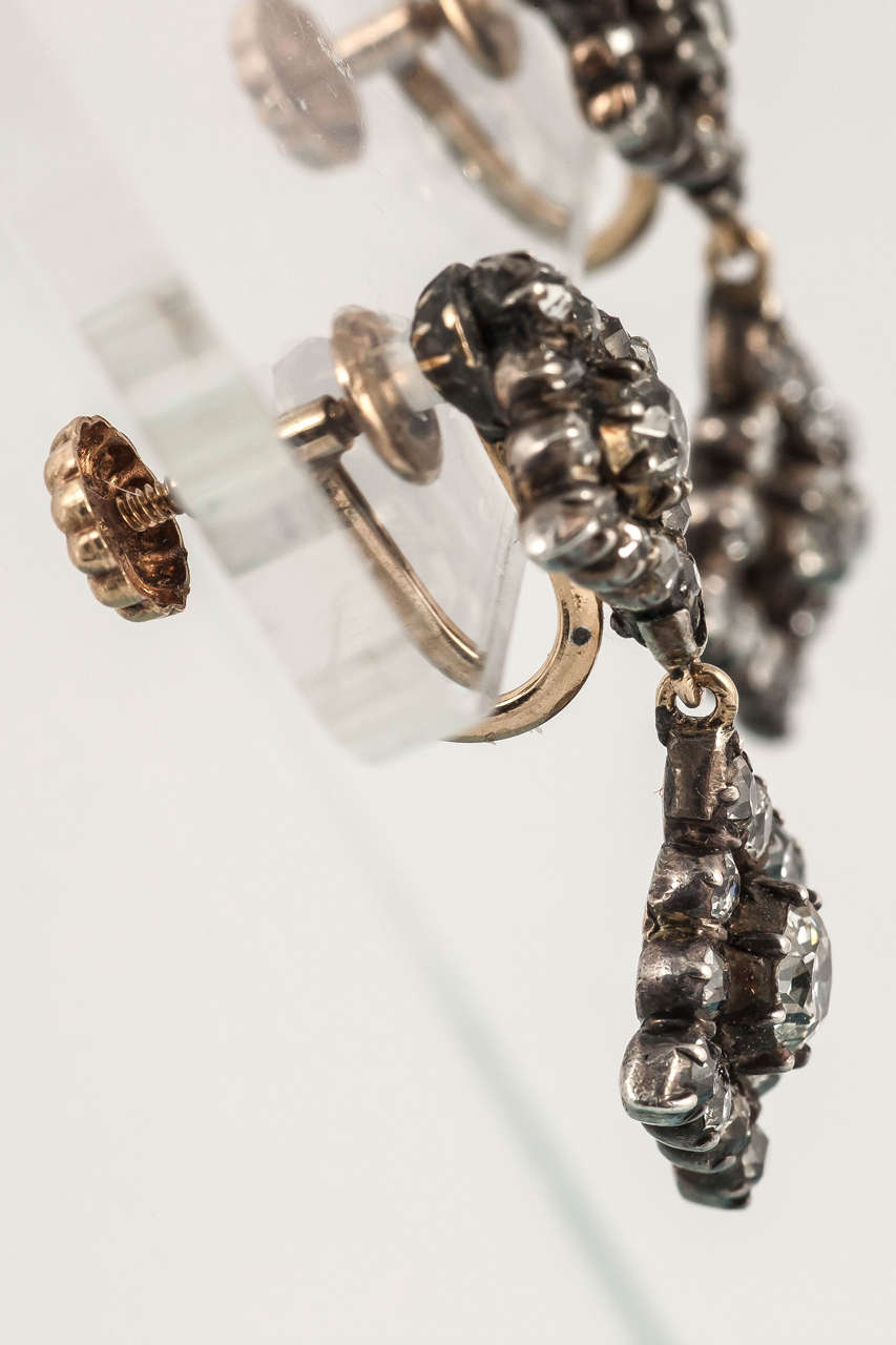 Women's Georgian Foiled Lozenge Shaped Diamond Gold Earrings For Sale
