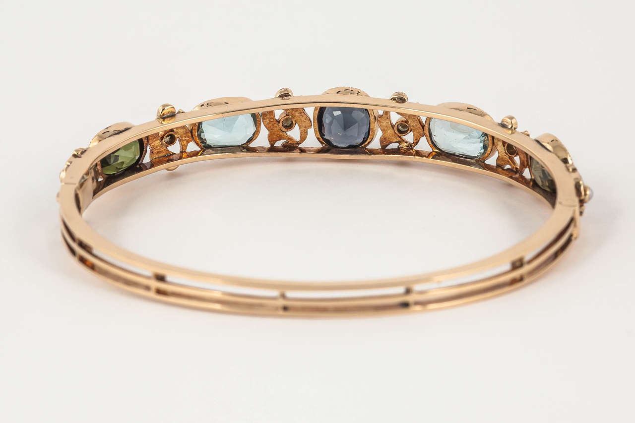 Edwardian Multi Gem Set Gold Bangle In Excellent Condition In London, GB