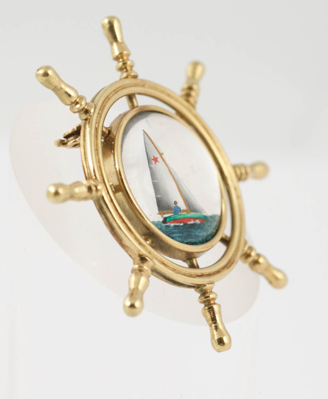 Women's Edwardian Essex Crystal Gold Yacht Pin Brooch For Sale