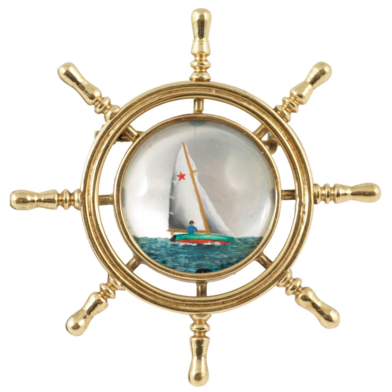 Edwardian Essex Crystal Gold Yacht Pin Brooch For Sale
