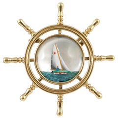 Antique Edwardian Essex Crystal Gold Yacht Pin Brooch