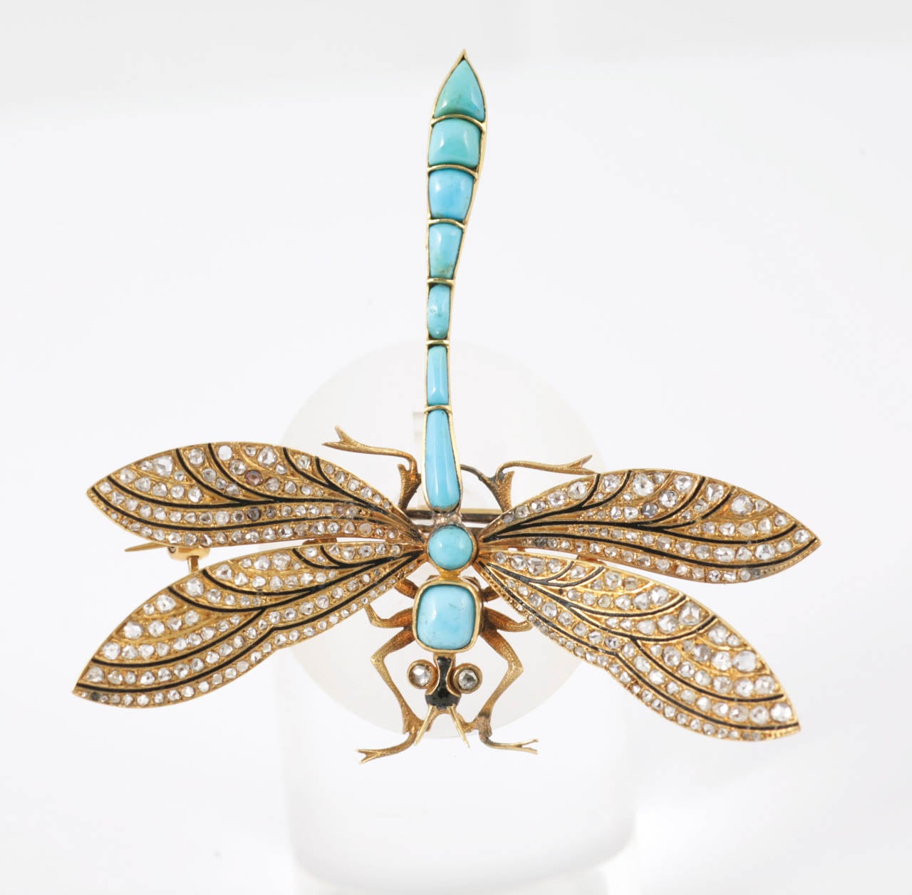 Fine Dragon Fly brooch set with Turquoise and Diamonds