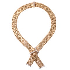 French Gold And Diamond Flexible Mesh Necklace