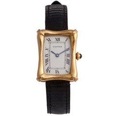 Vintage CARTIER Rare Yellow Gold Bamboo Coussin Wristwatch