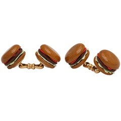 French Hand Carved Agate Hamburger Cuff Links