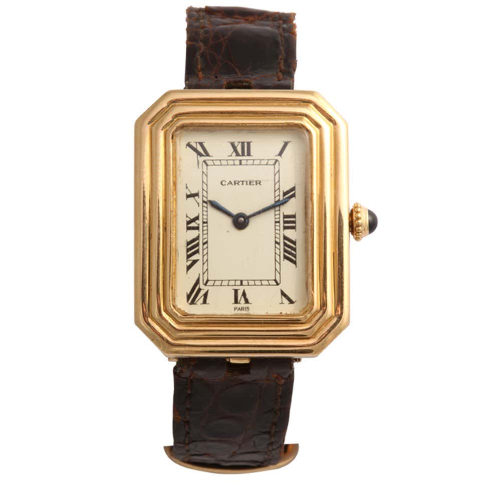 Cartier Rextangular Watch Cartier Yellow Gold Cristallor Rectangular Wristwatch with Cut Corners ...
